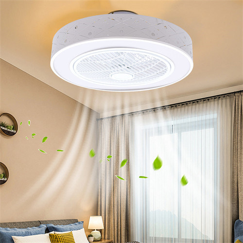 CNCEST 110V 21.6×3.54in White Led Light Fan with Invisible Blades Semi Flush Mount Low Profile Fan Remote Control
